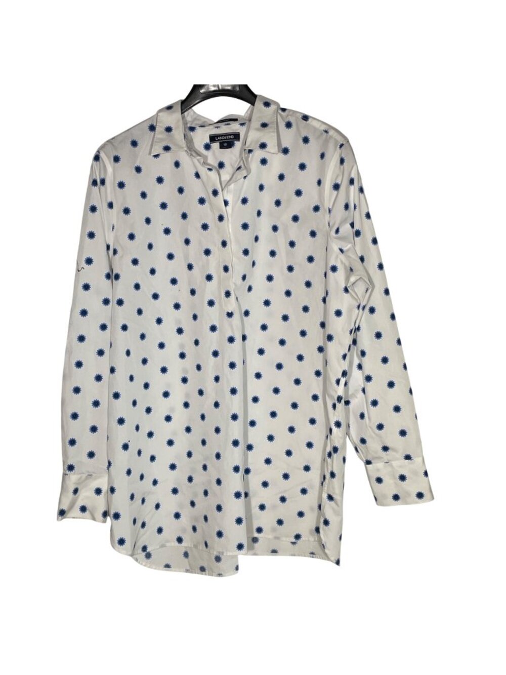 Lands' End No Iron Supima Cotton Floral Popover Blouse Top Sz 18
